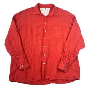 Signum Red Linen Button Down Shirt Long Sleeve Casual Summer Relaxed Fit - XXL